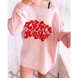 Wildfox Coffee & Sunshine pink red velvet oversized‎ sweatshirt XL